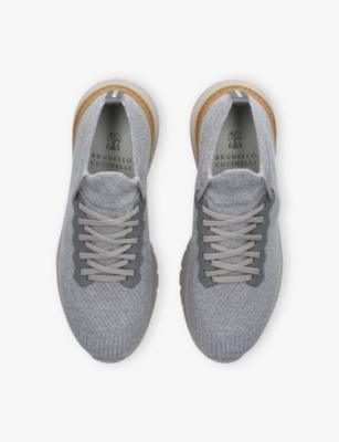 Brunello Cucinelli Low Slip-on Stretch Wool Knit Sneakers With Rubber Sole In Gray