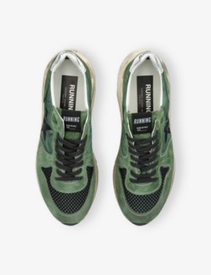 Golden Goose Running Sole Nylon And Net Upper Suede Toe And Spur Printed Star Nappa Heel Sneakers Green In Green