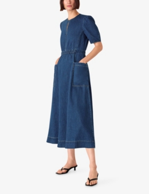 Whistles Womens Blue Short-sleeve Denim Midi Dress In Blue