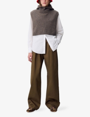 Claudie Pierlot Womens Taupe Hooded Ribbed Wool Collar In Brown