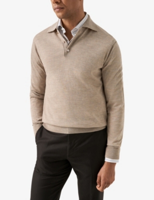 ETON: Long-Sleeved Knitted Wool Polo Shirt
