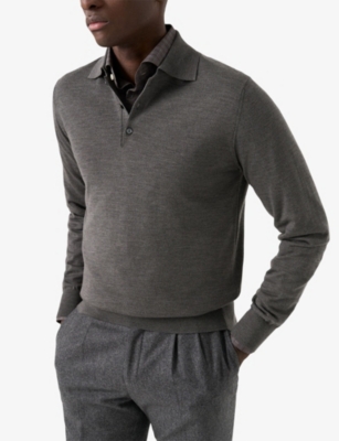 ETON: Long-Sleeved Knitted Wool Polo Shirt