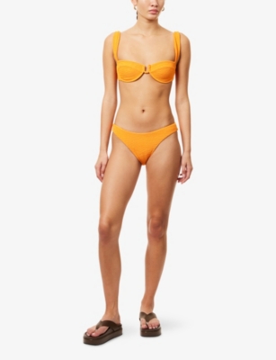 Monday Swimwear Womens Tangerine Crinkle Seychelles Crinkle Bikini Bottoms In Yellow