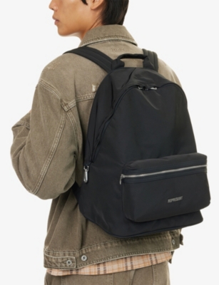 Represent Mens Black Script Hardware Nylon Backpack In Black