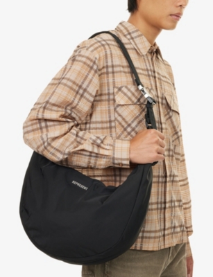 Represent Mens Black Script-hardware Padded Nylon Sling Bag In Black