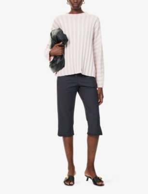 Eckhaus Latta Womens Flamingo Keyboard Striped Wool Jumper In Pink