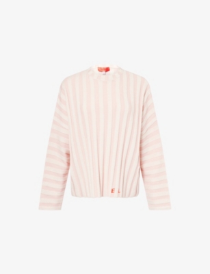 Eckhaus Latta Womens Flamingo Keyboard Striped Wool Jumper In Pink