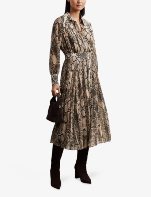 Reiss Womens Neutral Anneka Snake-print Woven Midi Dress In Neutral