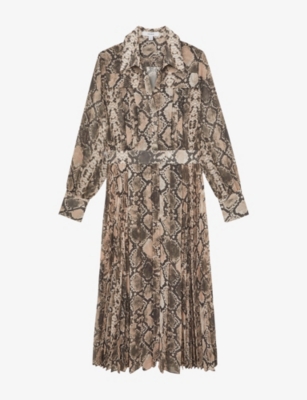 Reiss Womens Neutral Anneka Snake-print Woven Midi Dress In Neutral