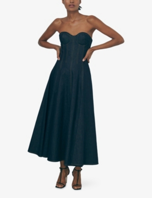 REISS: Rosa Strapless Denim Midi Dress