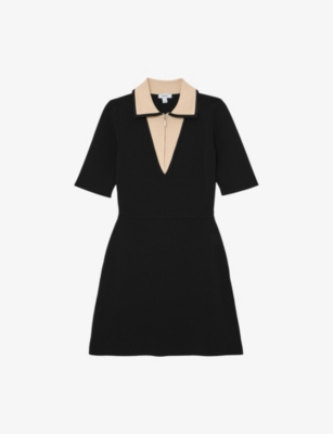 Reiss Womens Black Ivory Sophie Contrast-collar Stretch-knit Mini Dress