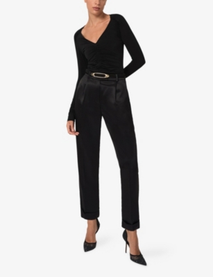 Reiss Womens Black Bethany V-neck Stretch-mesh Top In Black