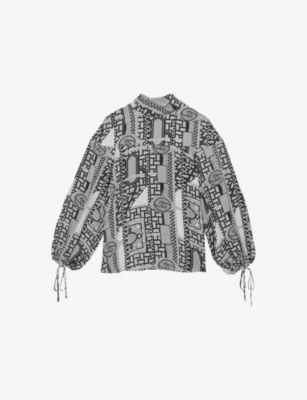 REISS: Harry Tile-Print Woven Blouse
