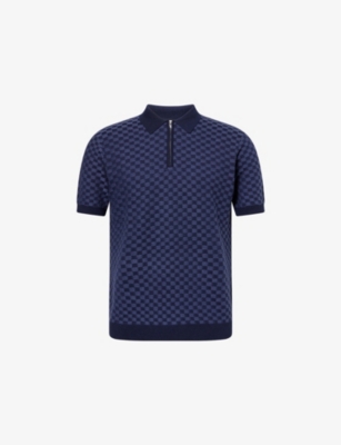 Arne Mens Navy Square Short-sleeve Knitted Polo Shirt In Blue