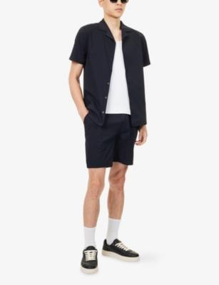 Arne Mens Navy Seersucker Relaxed-fit Cotton-blend Shorts In Blue