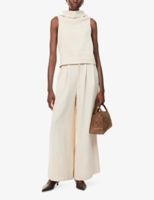 Mona Alshebil Womens Beige Draped Cotton Top And Trousers Set In Sand
