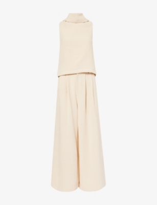 Mona Alshebil Womens Beige Draped Cotton Top And Trousers Set In Sand