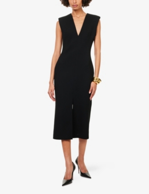 Givenchy Womens Black Structured Sleeveless Stretch-wool Blend Midi Dress In Black