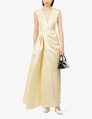 Givenchy Womens  Draped Sleeveless Silk Maxi Dress In Gold