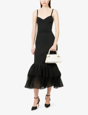 Givenchy Womens Black Ruffled Shoulder-straps Knitted Maxi Dress Xs In Black