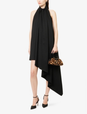Givenchy Womens Black Asymmetric Halterneck Wool Midi Dress In Black