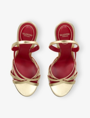 Valentino Womens Gold Festishique 105 Metallic-leather Heeled Slingback Sandals Eur 39 / 6 Uk In Gold
