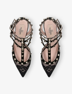 Valentino Womens Black Rockstud 65 Lace Courts Eur 39 / 6 Uk In Black