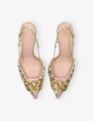 Valentino Sequin Vlogo Slingback Heels 80 In Multi