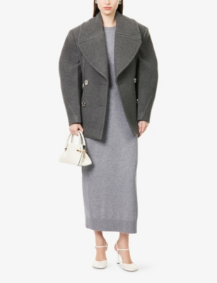 Givenchy Womens Slate Blend Double-breasted Notch-lapels Wool And Silk Coat In Gray