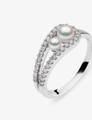 YOKO LONDON: Sleek 18ct White-Gold, Cultured Akoya Pearl And 0.275ct Diamond Ring