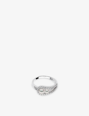YOKO LONDON: Sleek 18ct White-Gold, Cultured Akoya Pearl And 0.275ct Diamond Ring