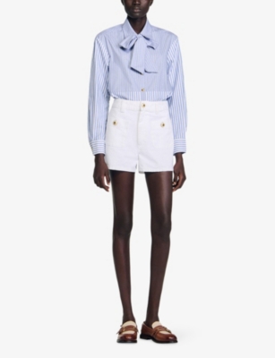 SANDRO: Tie-Neck Striped Cotton Shirt