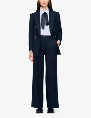 Sandro Womens Striped Straight-leg Stretch Wool-blend Trousers Navy Blue In Blue