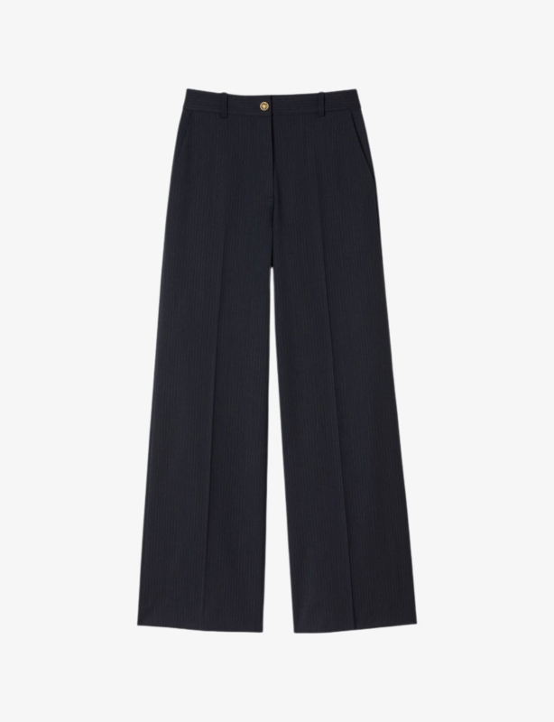 Striped Straight-Leg Stretch Wool-Blend Trousers