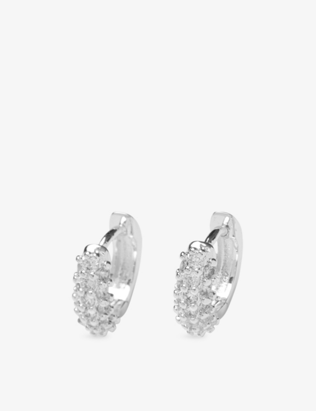 Pavé Silver-Plated Brass And Zirconia Huggie Earrings