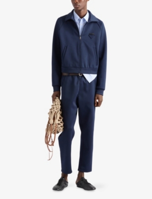 Prada Mens Blue Technical Fleece Cotton-jersey Jogging Bottoms In Blue