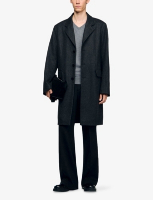 SANDRO: Broadcloth Lapel-Collar Wool Coat