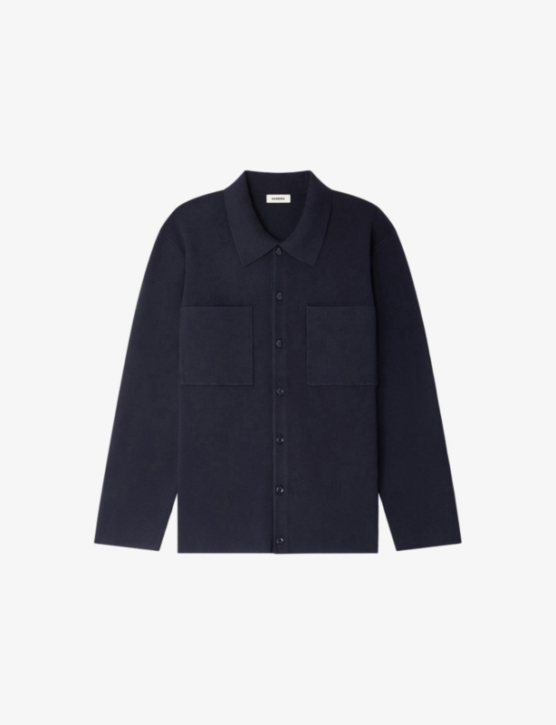 Long-Sleeved Chest-Pocket Stretch-Knit Jacket