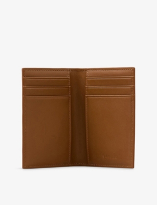 Sandro Mens Cognac Grained Leather Card Holder In Brown