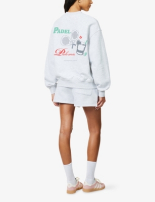 The Couture Club Womens Greymarl Padel & Palomas Brand-embroidered Cotton-blend Sweatshirt In Gray