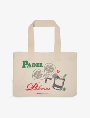 The Couture Club Womens Offwhite Padel & Palomas Large Canvas Tote Bag In White