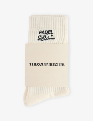 The Couture Club Womens Offwhite Padel & Palomas Stretch Cotton-blend Socks In White