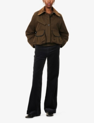 Nackiyé Womens Khaki Green Precious Patch-pocket Cropped Cotton Jacket In Brown
