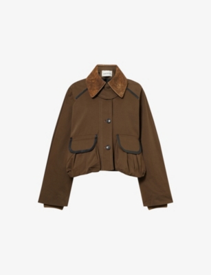 Nackiyé Womens Khaki Green Precious Patch-pocket Cropped Cotton Jacket