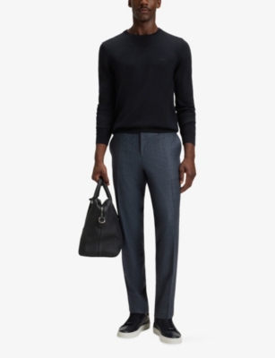 BOSS: Embroidered-Logo Crewneck Knitted Wool Jumper