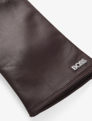 Hugo Boss Womens Boss Branded Leather Gloves In Purple