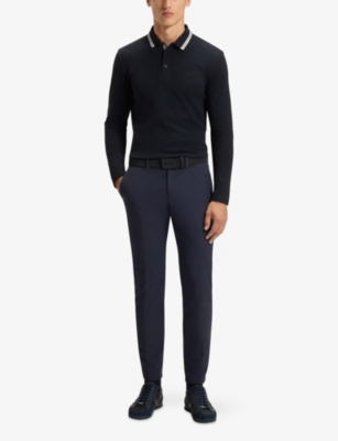 BOSS: Brand-Embossed Long-Sleeved Cotton-Piqué Polo Shirt