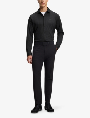 Hugo Boss Mens Dark Blue Logo-print Slim-fit Cotton-piqué Shirt In Blue