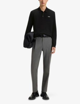 Hugo Boss Long-sleeved Logo Polo Shirt In Black