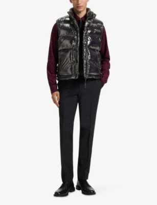 Hugo Boss Mens Black Branded Glossy Shell Gilet In Animal Print